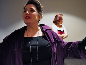 Angela Southern (front) and Sarah E. Abbott rehearse a scene from Gypsy March 13, 2014 in London, Ont. CHRIS MONTANINI\LONDONER\QMI AGENCY