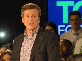 John Tory talks to the crowd at his campaign kick-off rally. (Shawn Jeffords/Toronto Sun)