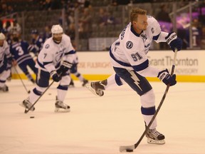 Lightning captain Steven Stamkos warms up prior to last night’s game against the Maple Leafs at the Air Canada Centre. (Jack Boland/Toronto Sun)