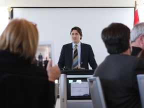 Liberal Party Leader Justin Trudeau speaks to guests at a Greater Kingston Chamber of Commerce lunch Tuesday March 18, 2014 in Kingston. (Elliot Ferguson/QMI Agency)