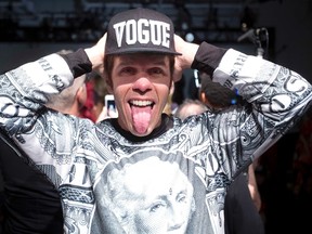 Blogger Perez Hilton arrives for The Blonds fashion show during New York Fashion Week in New York February 12, 2014. (REUTERS/Carlo Allegri)