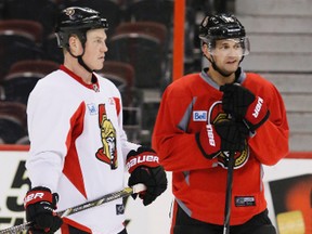 Clark MacArthur and Chris Neil at practice on Wednesday. Errol McGihon/Ottawa Sun