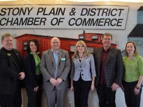 From left: Tom Koep, Bonnie Feakes, Kevin Wunsch, Evelyna Jambrosic, Laverne Pankratz and Brenda Otto, representatives of the sponsor parties for Becoming a Community Builder in Stony Plain and Parkland County. - Thomas Miller, Reporter/Examiner