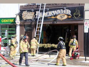 Around 3:00 p.m. on Friday afternoon Sarnia firefighters were on the scene at Blackwater Cafe for reports of smoke. Christina Street was closed between Lochiel and Cromwell streets as crews responded. (SHAUN BISSON, The Observer)