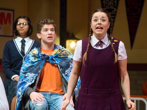 London actor Callandra Dendias, right, plays Logainne SchwartzandGrubenniere in The 25th Annual Putnam County Spelling Bee, at The Grand Theatre until April 12. (CRAIG GLOVER, The London Free Press)