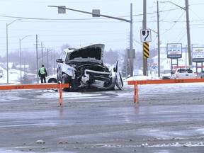JOHN LAPPA/THE SUDBURY STAR/QMI AGENCY A Greater Sudbury Police vehicle was involved in a two-vehicle collision near the intersection of Falconbridge Road and the Kingsway in Sudbury, ON. on Thursday, March 20, 2014.