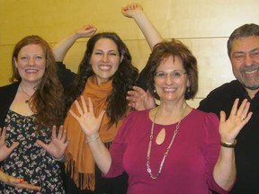 Supplied photo
At Queens College's Aaron Copland School of Music, just after the wonderful perfomance of  the French opera, Dialogues of the Carmelites,    Bonnie celebrates with Sudbury's Brittany Goldsborough, soprano Alyson Spina, her parents Jeannie and Ron Spina in New York. Doing Happy Hands, because the performance was lyrical and took a standing ovation.