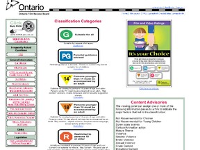 The Ontario Film Review Board's classification categories. (ofrb.gov.on.ca)