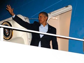 U.S. President Barack Obama departs Joint Base Andrews in Washington March 23, 2014. Obama is on a week long trip to the Netherlands, Belgium, Italy and Saudi Arabia. REUTERS/Kevin Lamarque