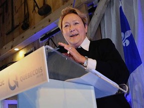PQ leader Pauline Marois speaks in  Quebec, Sunday, March 23, 2014. (DIDIER DEBUSSCHERE/QMI Agency)
