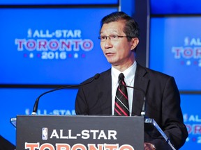 Ontario Minister of Tourism and Sport Michael Chan during an announcement at the Air Canada Centre in Toronto September 30, 2013, that Toronto will host the 2016 NBA all-star game. (Ernest Doroszuk/Toronto Sun)