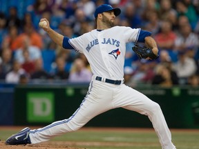 Blue Jays starter Brandon Morrow gave up four runs on five hits in five innings against the Phillies on Monday. (Jack Bolland/Toronto Sun)
