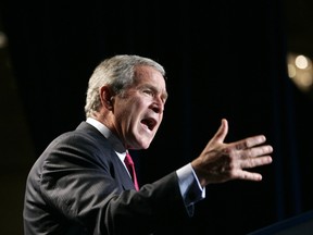 U.S. President George W. Bush makes remarks on the global war on terror to the Military Officers Association of America in Washington Sept. 5, 2006.   
REUTERS/QMI Agency