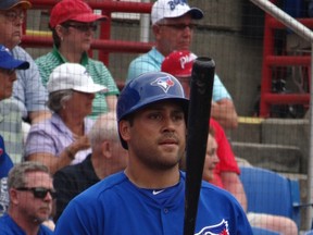 Australian Matt Tuiasosopo participated in his first day of camp with the Blue Jays on Monday against the Phillies. (Eddie Michels/Photo)
