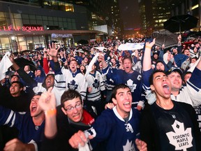 Fans go crazy after a Maple Leafs playoff game victory on May 10, 2013. (DAVE ABEL/Toronto Sun)