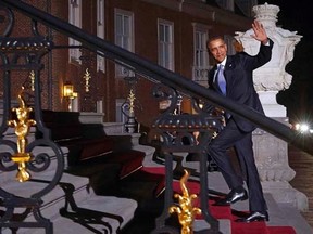 U.S. President Barack Obama arrives for a dinner with members of the Nuclear Security Summit at the Royal Palace Huis ten Bosch in the Hague March 24, 2014.  REUTERS/Phil Nijhuis/Pool