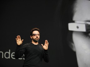 Sergey Brin, CEO and co-founder of Google, wears a Google Glass during a product demonstration during Google I/O 2012 at Moscone Center in San Francisco, June 27, 2012. REUTERS/Stephen Lam