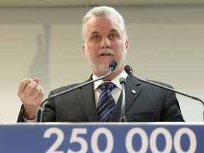 Quebec Liberal Party (PLQ), Philippe Couillard speaks in Trois-Rivières, Que. (MAXIME DELAND / QMI AGENCY)