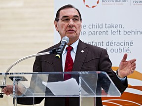 Truth and Reconciliation Commission of Canada commissioner Chief Wilton Littlechild speaks in advance of a national event regarding those affected by Indian residential schools at City Hall in Edmonton, Alta., on Tuesday, March 4, 2014. The national event will take place from March 27-30 at the Shaw Conference Centre. Codie McLachlan/Edmonton Sun/QMI Agency