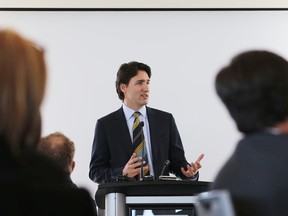 Liberal Party Leader Justin Trudeau speaks to guests at a Greater Kingston Chamber of Commerce lunch Tuesday March 18, 2014 in Kingston, Ont.. (Elliot Ferguson/QMI Agency)