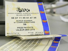 A file photo shows a Lotto Max ticket from July 2010.  (QMI Agency)