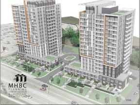 Council's planning committee gave conditional approval to planned twin towers at 545 Fanshawe Park Rd. W., seen here in an artist's rendering, but asked for tweaks before giving final approval of the site plan.
