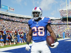 C.J. Spiller #28 of the Buffalo Bills celebrates his second touchdown against the Kansas City Chiefs at Ralph Wilson Stadium in this 2012 file photo. (Rick Stewart/Getty Images/AFP)