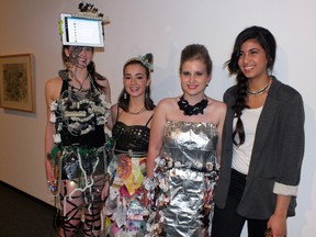 From left to right: Oakridge art teacher Laura Briscoe is joined by students Jamie Smith, Sarah Wilcox and Tasneem Elkoriny at the Wearable Tech and Made Clothing fashion show.