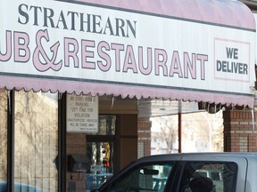 Strathearn Pub & Restaurant is seen at 9514 87 Street in Edmonton, Alta., on Thursday, March 27, 2014. The pub has been closed down by police due to a drug sting involving cocaine and marijuana. Ian Kucerak/Edmonton Sun