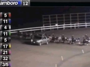 Two horses had to be euthanized following a head-on collision during a race at Flamboro Downs, just outside of Hamilton, Ont., on Thursday. (YouTube)