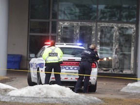 Police respond to a shooting at a Brampton courthouse Friday. (ERNEST DOROSZUK/Toronto Sun)