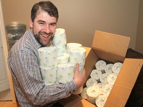 Morgan Pierce, a financial advisor, has launched a campaign to gather 100,000 rolls of donated toilet paper for the St. Vincent de Paul Society, where clients are given a single roll each month in a household supplies basket.
Michael Lea The Whig-Standard