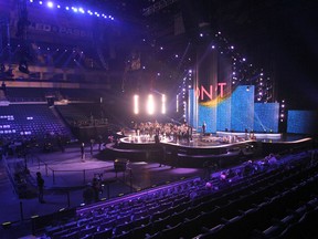 Tegan and Sara on stage at the MTS Centre in Winnipeg during a rehearsal, two days before the Junos. (CHRIS PROCAYLO/WINNIPEG SUN)