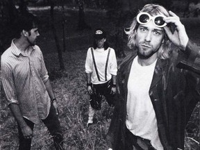 Kurt Cobain, right, is pictured with his Nirvana bandmates in this file photo.