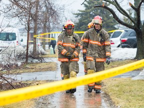 Firefighters at the scene of a fatal fire on Goodwood Rd. in Brampton. (ERNEST DOROSZUK/Toronto Sun)