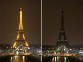 Paris' Eiffel Tower’s lights are dimmed to mark Earth Hour last year.
AFP