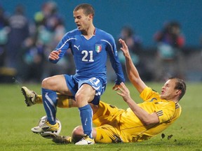 Ukrainian international Oleh Husyev is seen here during an international friendly against Italy in 2011. (REUTERS)