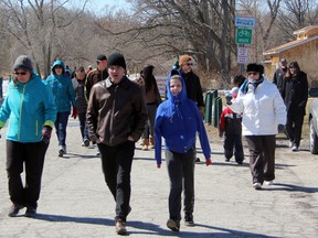 Approximately 30 people showed up for the Trek for Tourette on Sunday, March 30 in Canatara Park. The 5 kilometree walk, which was held for the 6th time nationally, made it's debut in Sarnia after organizers Brian and Jessi White spearheaded a campaign in light of the recent diagnosis of one of their children. The event aims to raise awareness and money for the Tourette Syndrome Foundation of Canada. SHAUN BISSON/THE OBSERVER/QMI AGENCY