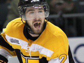 Kingston Frontenacs' Sam Schutt during Friday night's playoff game against the Peterborough Petes. (Michael Lea The Whig-Standard)