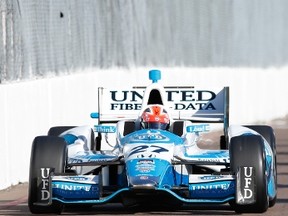 Canada’s James Hinchcliffe had some problems accelerating at the start of the Grand Prix of St. Petersburgh yesterday. (Rob Foldy/Getty Images/AFP)