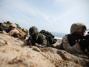 U.S. and South Korean marines participate in a U.S.-South Korea joint landing operation drill in Pohang March 31, 2014. (Reuters)
