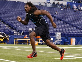 South Carolina Gamecock Jadevon Clowney runs the shuttle during the 2014 NFL Combine at Lucas Oil Stadium in February. (Brian Spurlock-USA TODAY Sports)