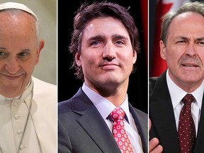 Pope Francis, Justin Trudeau and Pat Martin. (QMI Agency,AFP photos)