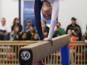 Patricia Hunt, pictured here at the SDSSAA/NOSSA gymnastics championships Monday at GymZone, will be representing the Sudbury Laurels at the provincial championships this weekend.