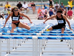 Hurdles action during the the Edmonton International Track Classic in 2013. (EDMONTON SUN/File)