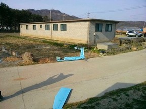A crashed unmanned drone is seen on Baengnyeong, an island near the border with North Korea on April 1, 2014. (REUTERS/Yonhap)