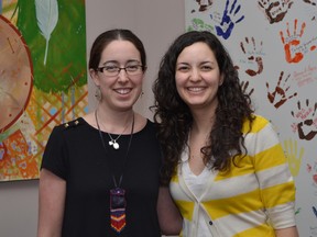 Ashley Maracle (left) and Lara Therien Boulos are the brains and soul behind Kingston Time Bank — a grassroots movement that would see Kingstonians exchanging time and skills in order to help out individuals and build a stronger community. 
Michelle Ferguson/For the Whig-Standard