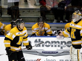Frontenacs players appear stunned after the Petes' Nick Ritchie scored in overtime to give Peterborough a 2-1 victory in Game 7 of an OHL Eastern Conference quarter-final playoff series at the Rogers K-Rock Centre on Tuesday night. (Ian MacAlpine)