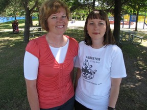 Anti-asbestos activists Stacy Cattran and Leah Nielsen, shown in this 2011 file photo, were honoured Wednesday by the Canadian Mesothelioma Foundation at a conference in Toronto. FILE PHOTO/ QMI AGENCY