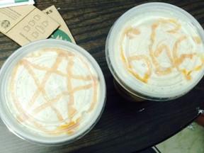 This image appeared on Starbucks' Facebook page along with a complaint from a customer. (Facebook photo)
